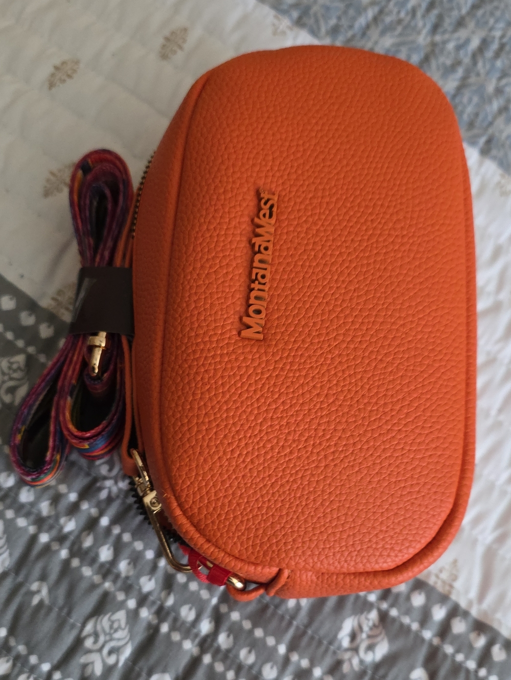 Montana West Orange Pebbled Crossbody with Multicolor Strap
